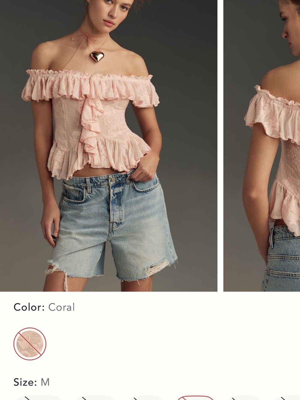 Anthropologie Peach Ruffled Off-Shoulder Lace Top